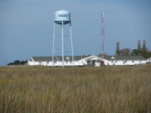 Tangier, VA water tower and school