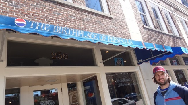 That's me outside the Birthplace of Pepsi in New Bern, NC. Originally called Bradfham's Pharmacy after its owner, Caleb Bradham and where he created Brad's Drink, which would eventually become Pepsi. 