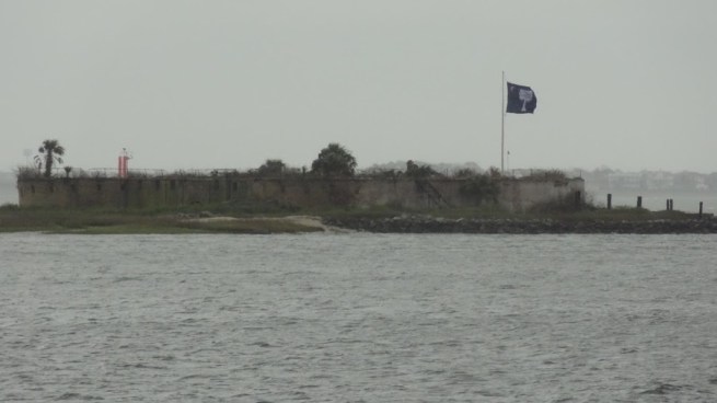As close a shot as I could get of Castle Pinckney (through rain-dotted windows no less).  This mostly served as an artillery post during the Civil War.