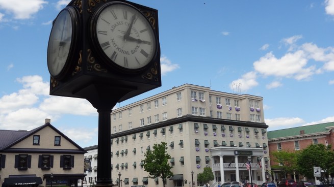 Downtown Gettysburg, with the famous Gettysburg Hotel in the background. The town is only about a half hour drive from Catoctin Mountain Park.