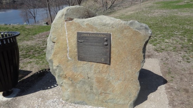 A memorial for James K. Polk at the St. Croix Falls lookout. Polk was President when Wisconsin was named the 30th state.