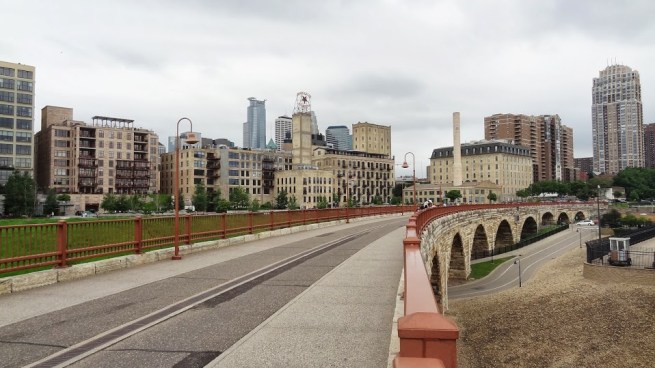View of the Mills District from the Stone Arch Bridge