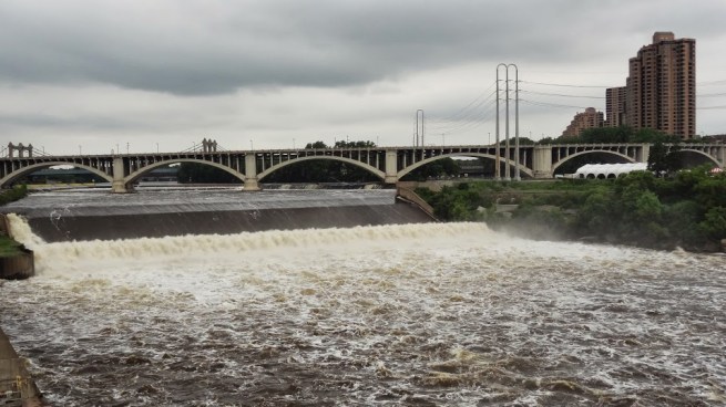 Historic St. Anthony's Falls - once the only major waterfall in this section of the Mississippi. It's former (and beautiful) natural state was preserved in old photos and paintings.