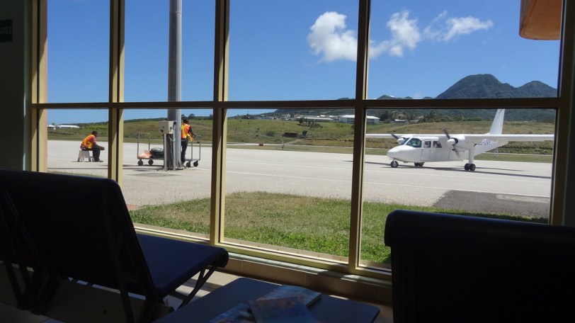 I thought you might enjoy seeing a shot from the airport and the small plane we flew to get into Montserrat. 