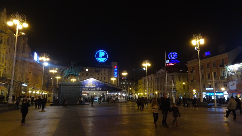 Ban Jelačić Square in Zagreb on the night after my arrival, one day before the deciding game