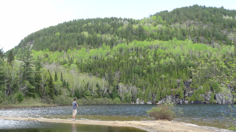 Walking out on a sandspit at beautiful Wapizagonke Lake
