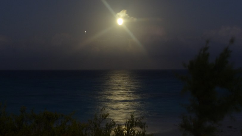 View at night from the porch of our guest house.