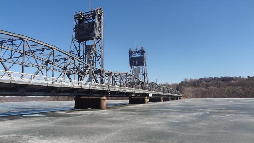 The frozen St. Croix looking towards Wisconsin from Stillwater