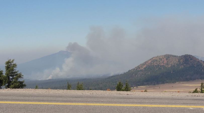 Fires burning just outside of Crater Lake National Park's north entrance...