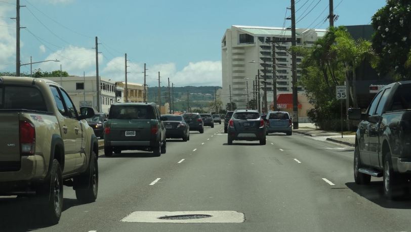 There is actually quite a bit of traffic on Guam, especially at rush hour. Just like the U.S...