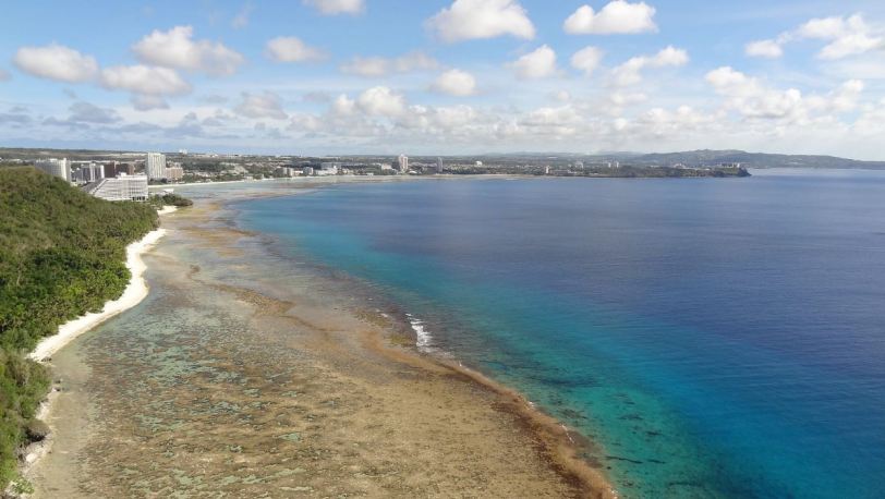 The view from Two Lovers Point, with Tumon Bay (and its hotels) in the background, and FaiFai Beach in the foreground. 